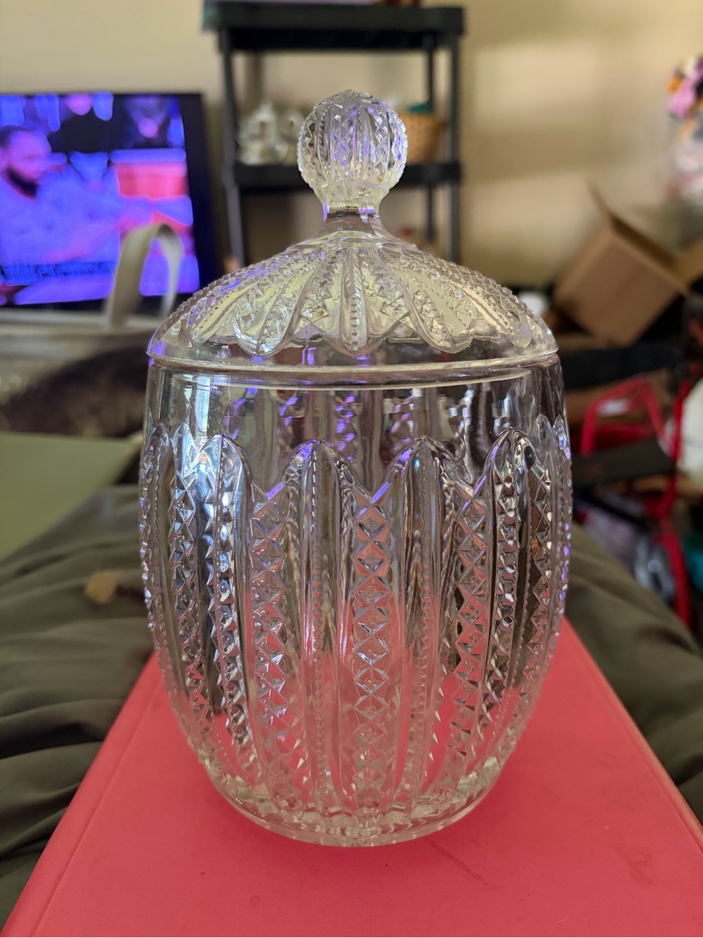 Cut Glass Lidded Biscuit Jar - Clear Crystal Look
